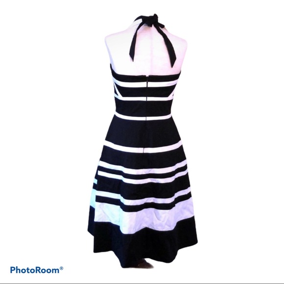 NEW! Preppy Coastal Grandmother Black & White Halter Cotton Dress‎ Size 4 - Picture 3 of 12